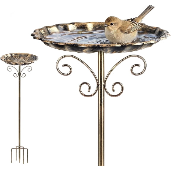 KOLAKO Bird Bath, 38 Inch Metal Bird Bath Bowls for Garden Outdoors Patio Yard Lawn Decor, Freestanding with 5 Prongs