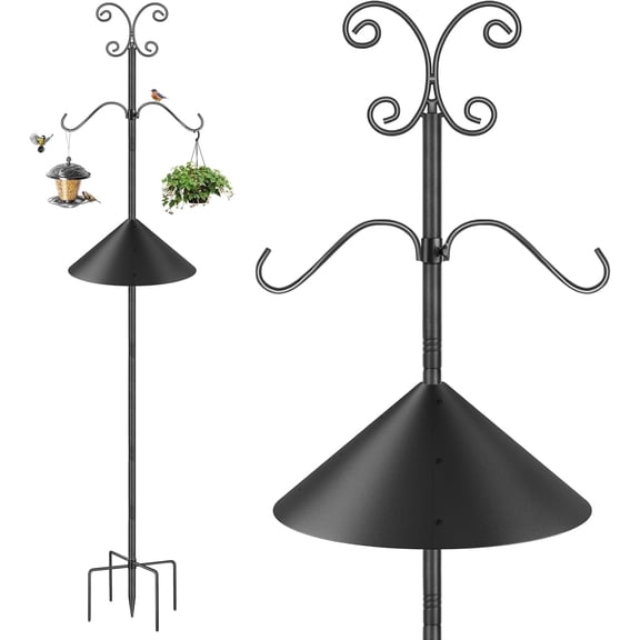 KOLAKO Bird Feeder Pole, Squirrel Proof Bird Feeding Station, Heavy Duty Adjustable Double Shepherd Hook for Outdoor Garden Light Lantern Plant Hanger, 92 inch