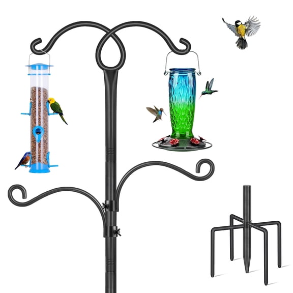 KOLAKO Bird Feeders Hanging Station, 193cm Bird Feeder Pole, Heavy Duty Bird Feeding Station, Garden Shepherds Crook Hooks for Outdoors Lanterns Light, Black