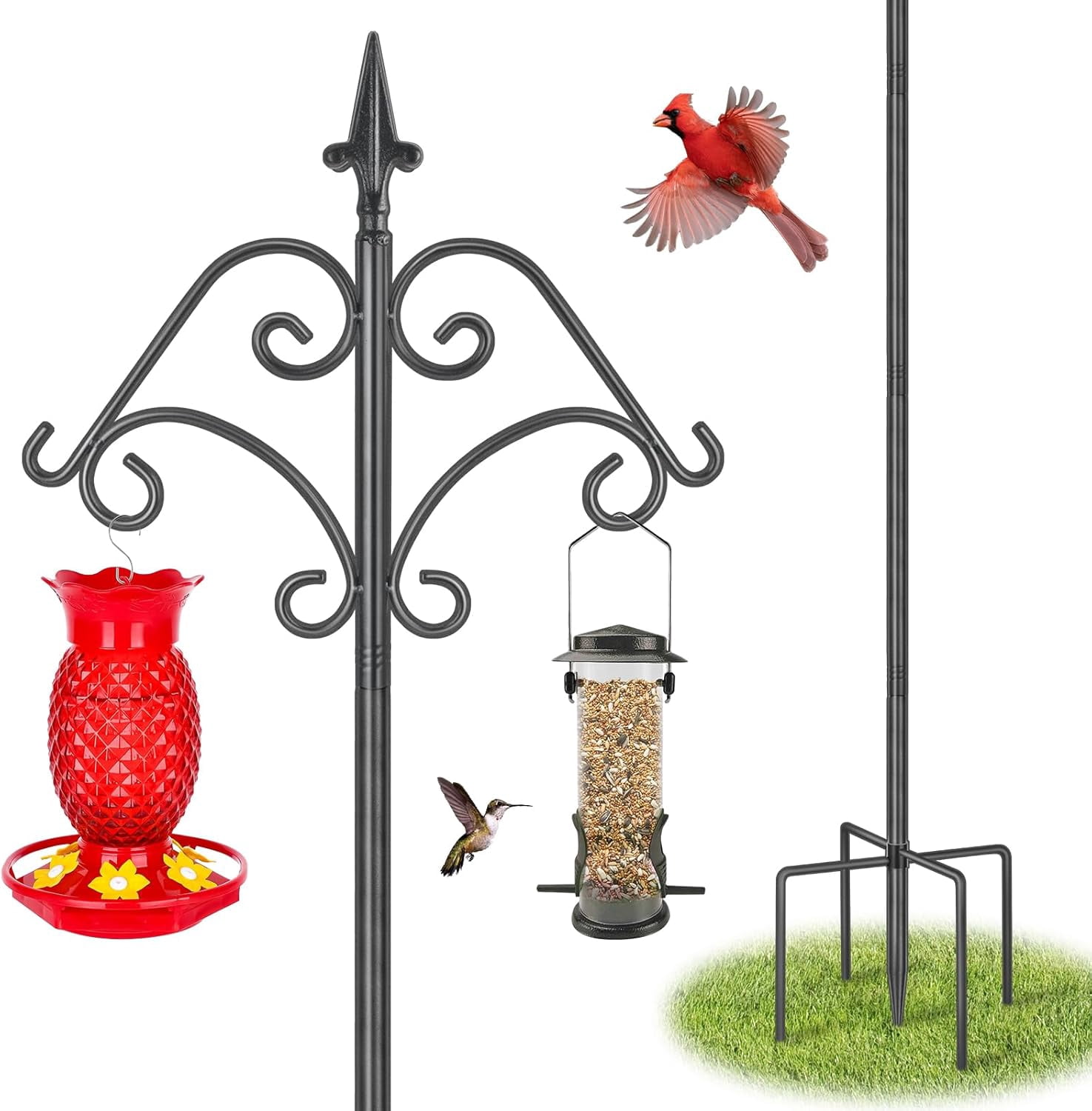 KOLAKO Bird Feeding Station,195cm Tall Bird Feeder Pole Stand, Heavy Duty Garden Shepherds Hook Black, 76 inch