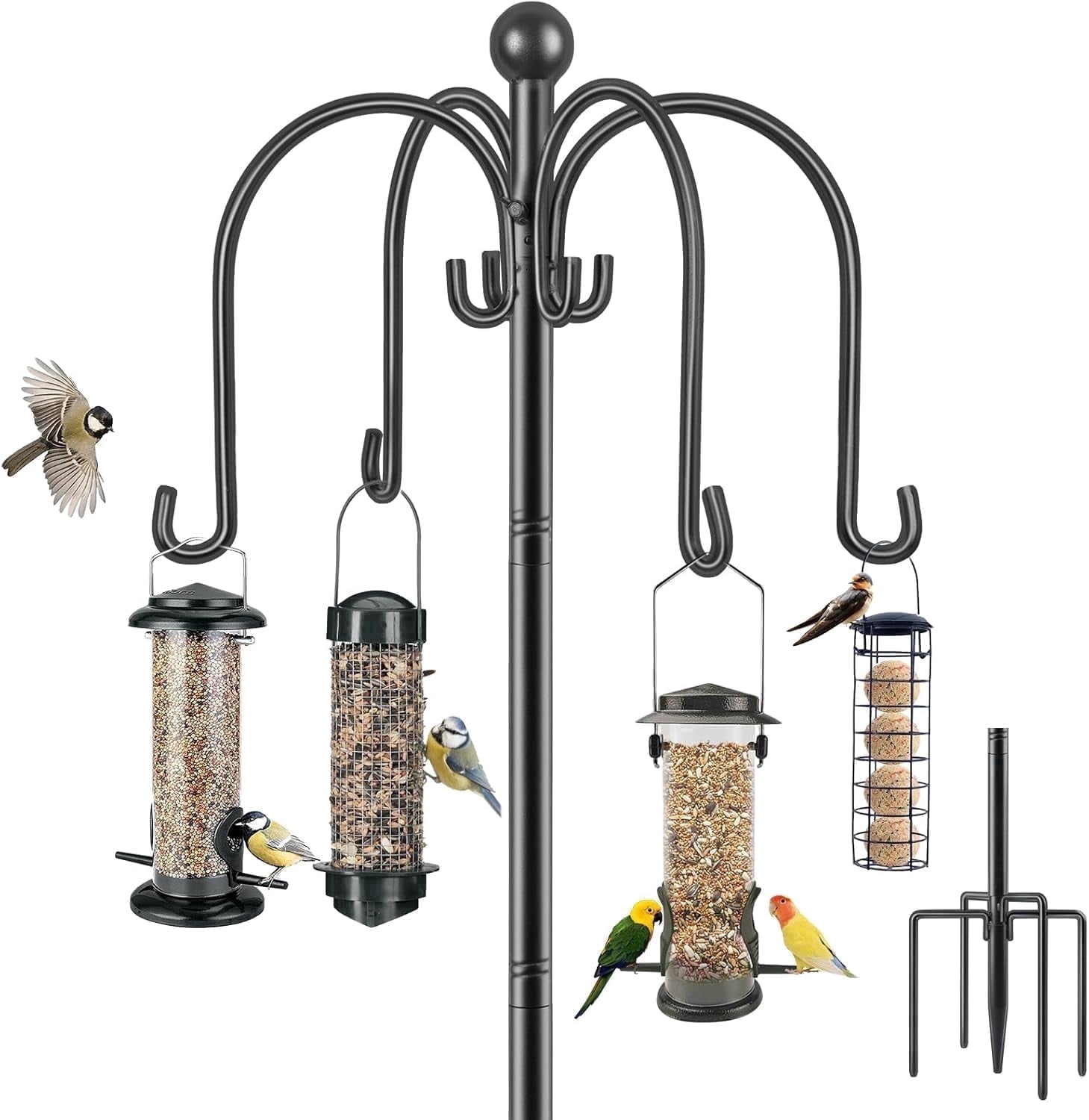 KOLAKO Bird Feeding Station, 88 inch Heavy Duty Bird Feeder Pole, Metal Shepherd Hooks Crook Outdoor Garden, Black