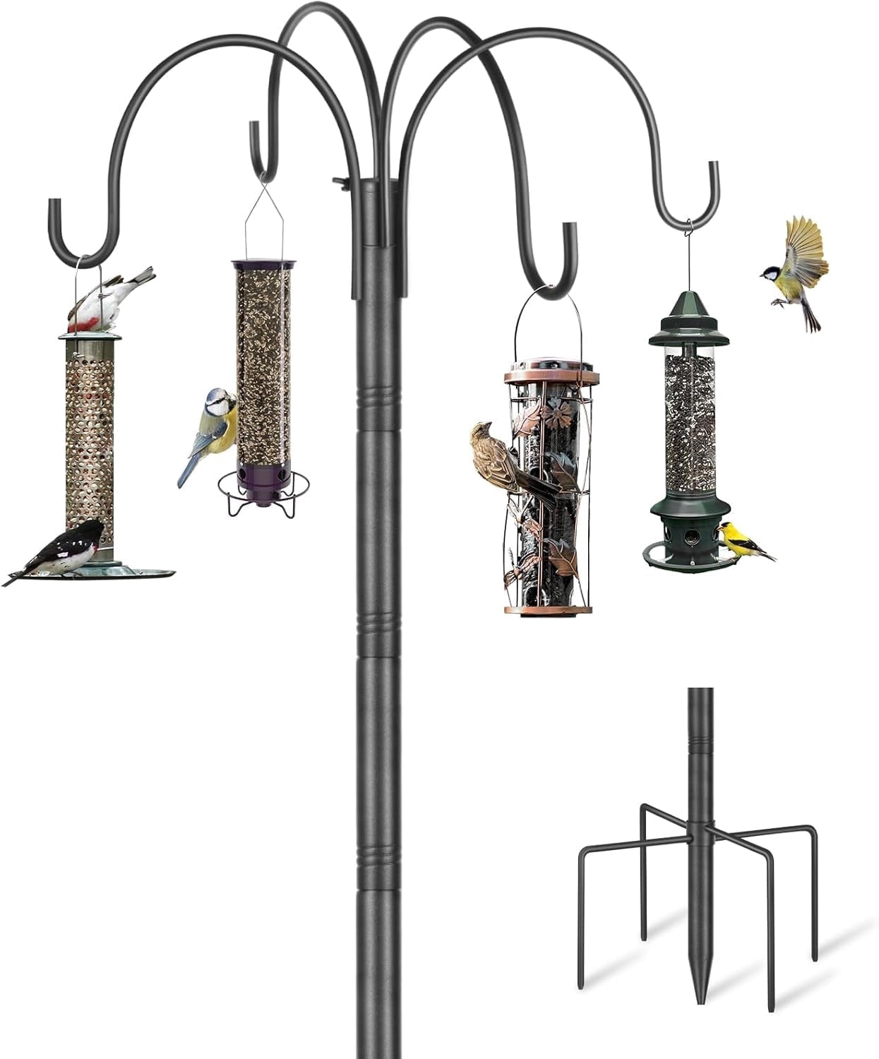 KOLAKO Bird Feeder Poles, 225cm Extra Tall Bird Feeding Stations, Heavy Duty Shepherds hook Stand and Hangers for Garden Free Standing