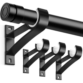 KOLAKO Curtain Rod Brackets, Heavy Duty Rod Holders Hooks for 1 inch Drapery Rods, 4 Pack, Black