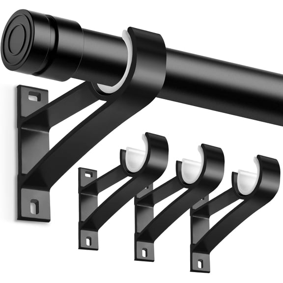 KOLAKO Curtain Rod Brackets, Heavy Duty Single Rod Holders Hooks for 1 inch Drapery Rods,4 Pack,Black