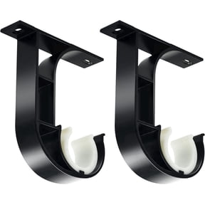 KOLAKO Ceiling Curtain Rod Bracket, 2 Pack Heavy Duty Curtain Rod Holders, Black Drapery Hooks Hangers for 1 inch Rods