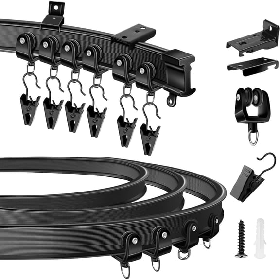 KOLAKO Ceiling Curtain Track, 10 Ft Flexible Curtain Rail, Bendable Ceiling Track System Wall Mounted, Black