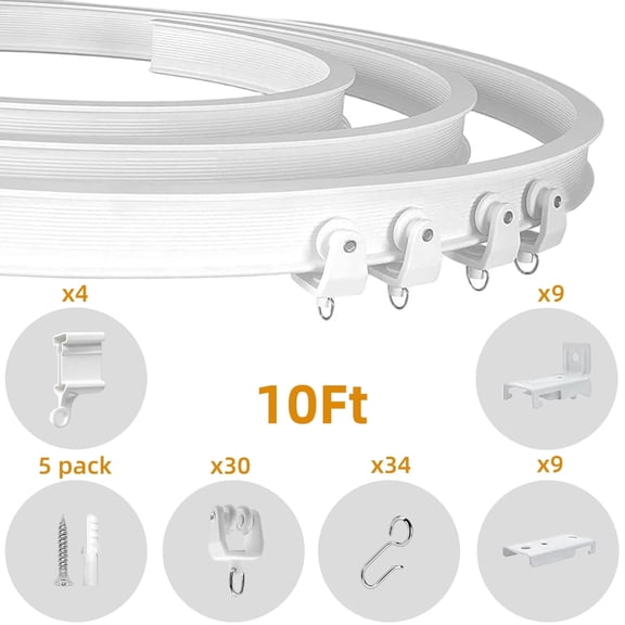 KOLAKO Ceiling Curtain Track 10ft Flexible Bendable Curtain Track Ceiling Mount, Curtain Rail Track System for Room Divider Shower Bay Window RV, White