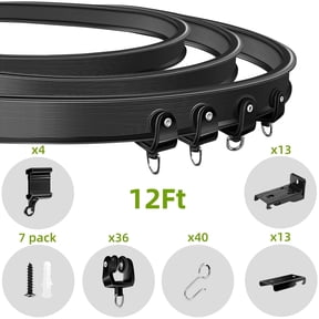 KOLAKO Ceiling Curtain Track, 12ft Flexible Bendable Curtain Rail Track System fo Room Divider RV Shower Bay Window Curtains, Black