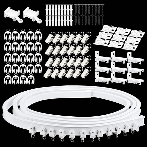 KOLAKO Ceiling Curtain Track, Flexible Bendable Curtain Rail Wall Mounted, 9.8Ft Ceiling Track System for Room Window Divider, White