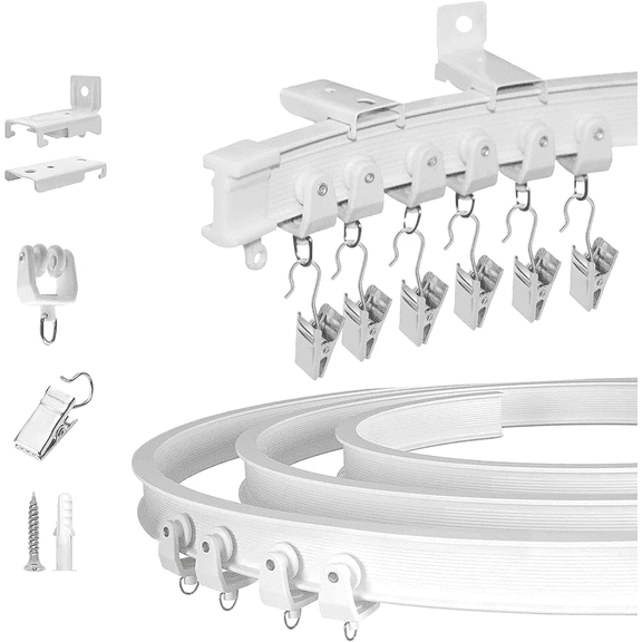 KOLAKO Ceiling Curtain Track, 10FT Flexible Curtain Track Ceiling Mount Bendable Curved Curtain Rail Track System for Room Divider RV Shower Bay Window, White
