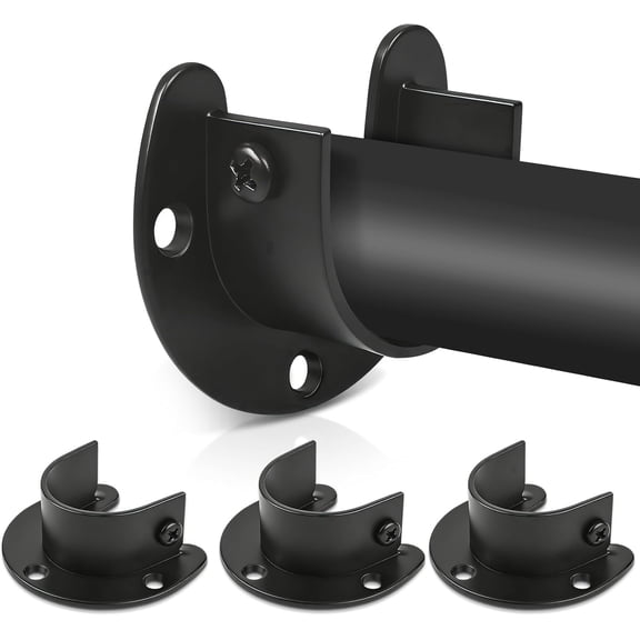 KOLAKO Closet Rod Bracket, 1 Inch Closet Rod Holder Support Stainless Steel Heavy Duty Wardrobe Bracket Pole Sockets End Support, Black, 4 Pack