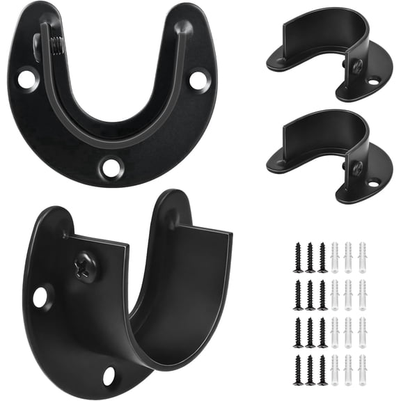 KOLAKO Closet Rod Bracket, Heavy Duty Closet Rod Holders, Stainless Steel Pole Socket for 1-1/4 inch Rods, Black Curtain Rod Holders, 4 Pack