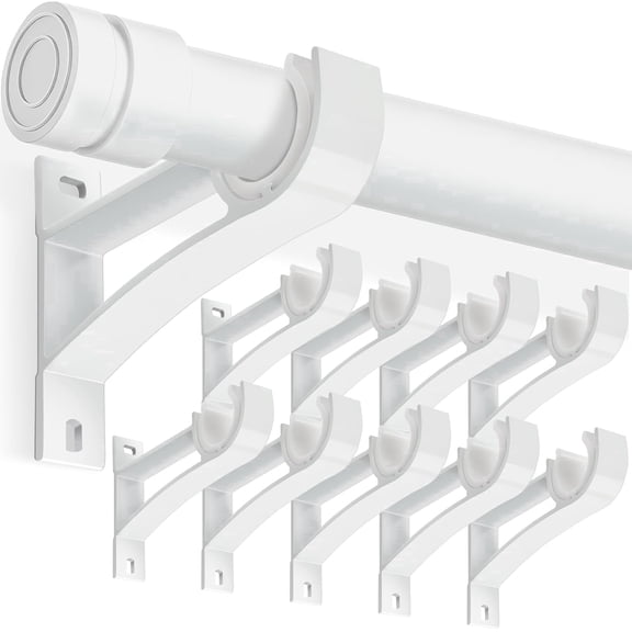 KOLAKO Curtain Rod Brackets, Heavy Duty Single Drapery Rod Holders for 1 inch Diameter Curtain Rods,White Curtain Pole Support, 10 Pack