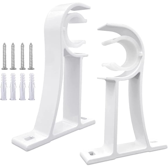 KOLAKO Curtain Rod Bracket White, Heavy Duty Hooks Holders for 1 inch Diameter Curtain Rod, 2 Pack