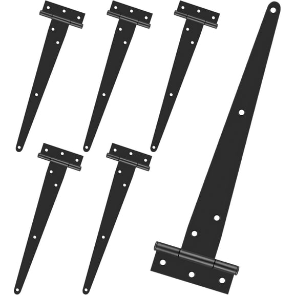 KOLAKO Door Hinges, T Strap Black Hinges Outdoor, Heavy Duty Gate Tee Hinges Wrought Hardware for Wood Barn Shed Cabinets, 6 Pack, 14 inch