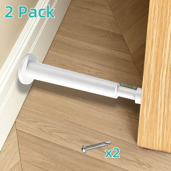 KOLAKO Door Stop, Spring Door Stopper, Rubber Bumper Wall Protector, Baseboard Mounted, 4.4 inch, White, 2 Pack