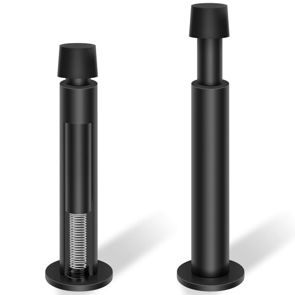 KOLAKO Door Stops, Spring Door Stopper for Wall, 4.4 Inch Long Doorstop with Rubber Bumper, Solid Modern Door Holder, 2 Pack, Black