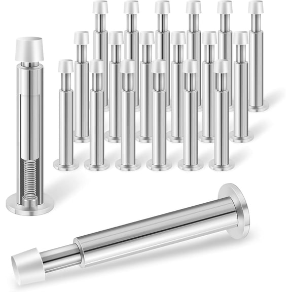 KOLAKO Door Stops, 20 Pack Door Stopper for Wall, Solid Rigid Spring Doorstop with White Rubber Bumper, 4.4 Inch Metal Door Holder, Silver