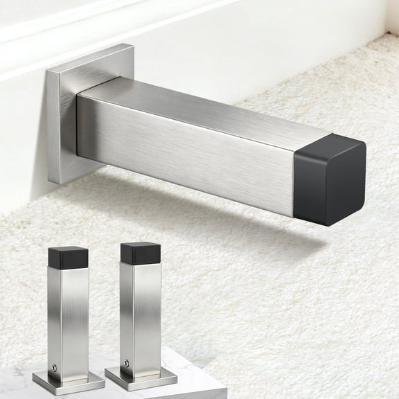 KOLAKO Door Stops 3.5 Inch Heavy Duty Door Stoppers for Wall Baseboard Rubber Door Bumper Wall Protector, Brushed Silver, 2Pack