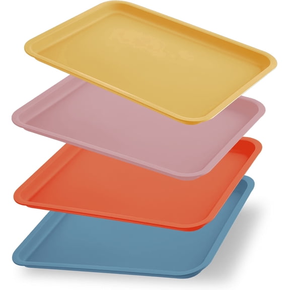 KOLAKO Fast Food Tray, Serving Dish Plastic Stackable, Multi-Color Rectangular Table Plate for Party Cafeteria Bakery Dessert, 4 Pack