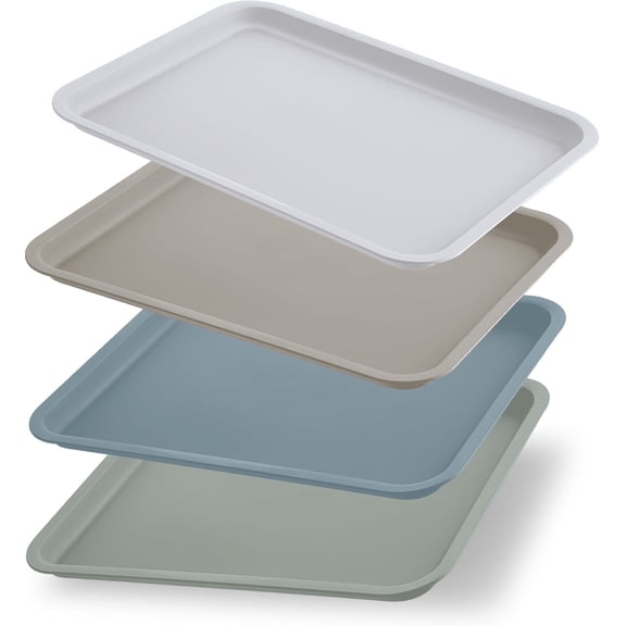 KOLAKO Party Platter Tray, Plastic Serving Trays Stackable, Multi-Color Rectangular Table Plate for Cafeteria Restaurant Cafe, 4 Pack