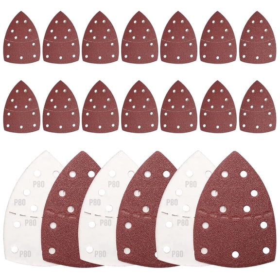 KOLAKO Sanding Paper Sheets,11 Holes Pattern Mouse Sandpaper, Detail Triangle Palm Sander Pads for Wood Metal, 20 Pcs, 80 Grits, 15 x 10 mm