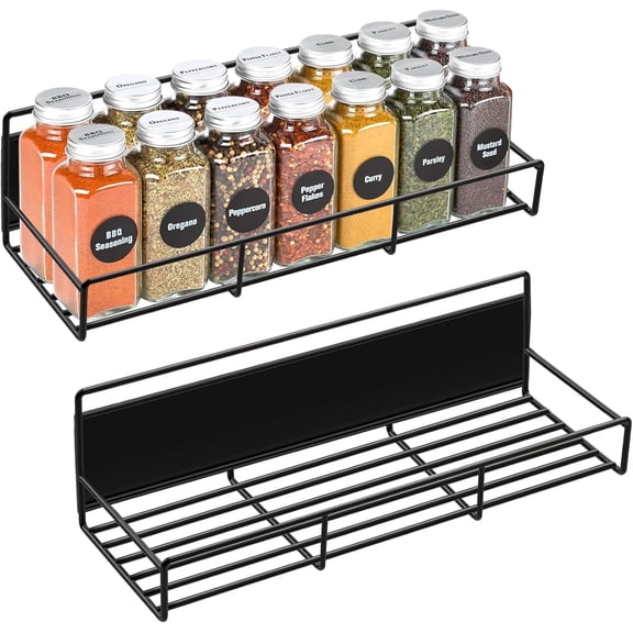 KOLAKO Magnetic Spice Rack, Movable Magnet Fridge Shelf, Strong Metal Refrigerator Shelves Organizer Storage, Seasoning Holder for Kitchen, Black, 2 Pack