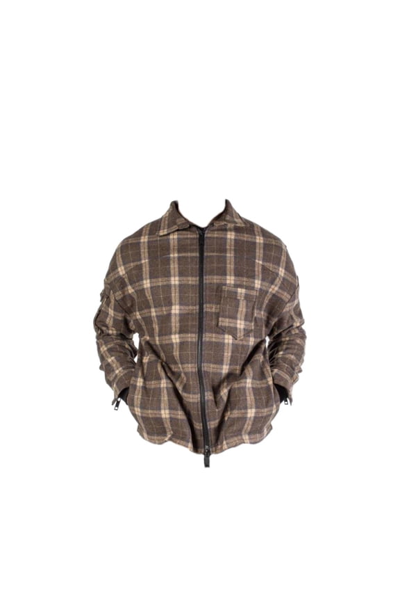 Men's  Zip Flanned Pockets Jacket, Brown, XL