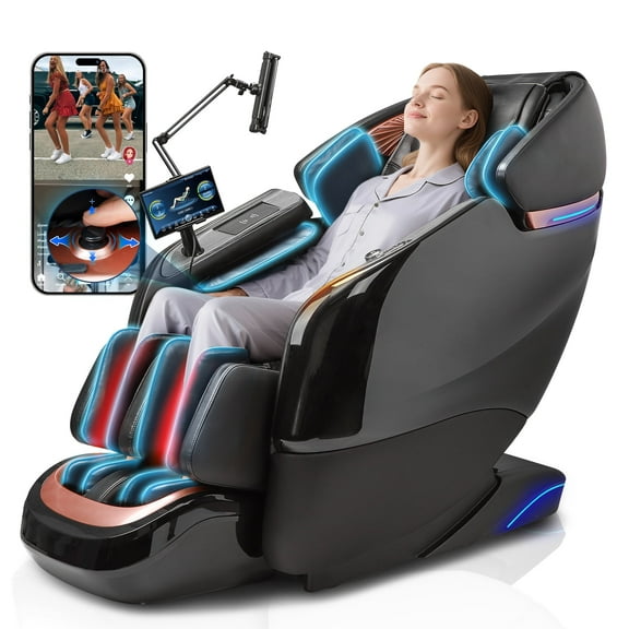 Kollecktiv 2025 Massage Chair 4D Full Body, Zero Gravity SL Track Massage Chair Recliners with Phone Controller and Holder, 12 Auto Modes, Waist & Calf Heating, Ai Voice, Black