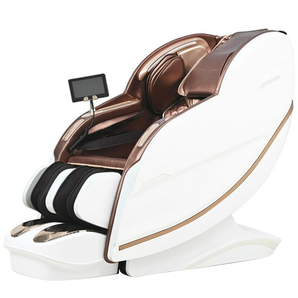 KOLLECKTIV Massage Chair 4D Full Body SL Track Zero Gravity Thai Stretching Heating AI Voice Premium leather, White