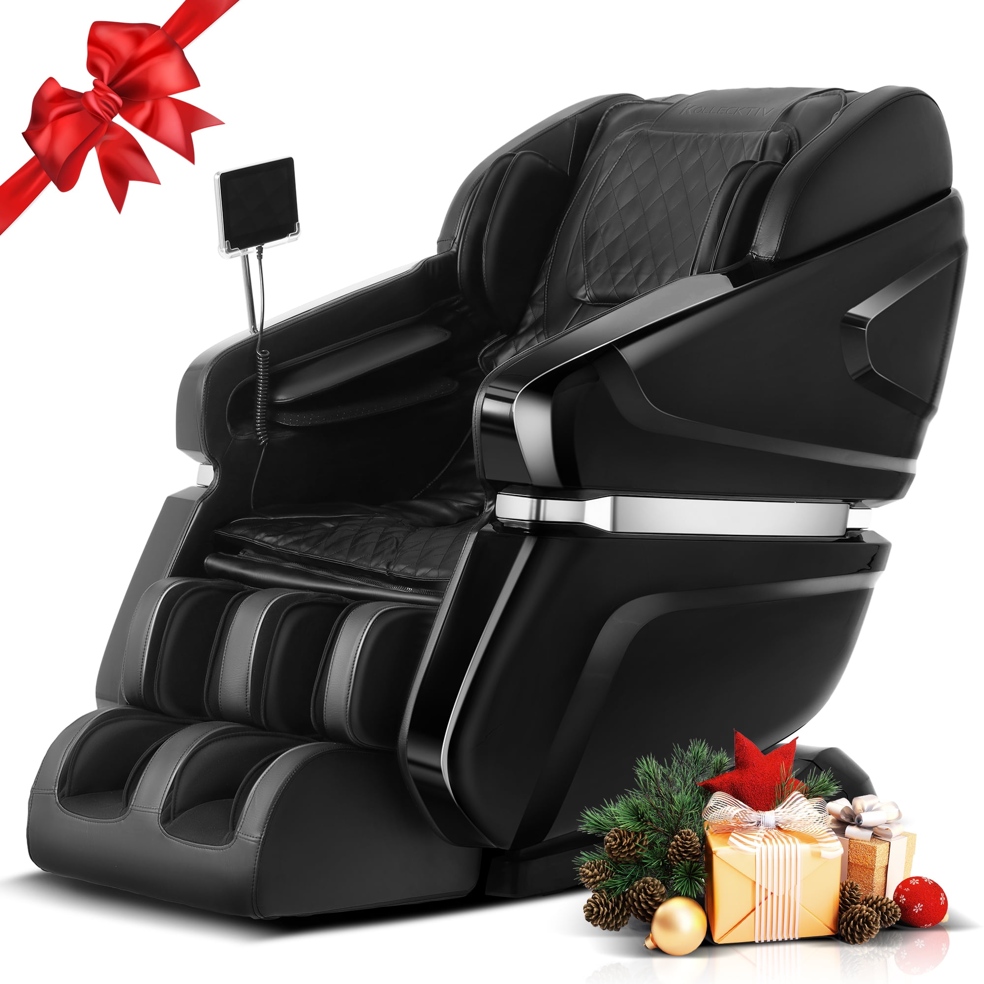 KOLLECKTIV Massage Chair 4D Zero Gravity Full Body Shiatsu Yoga Stretching SL Track, Heating, Black