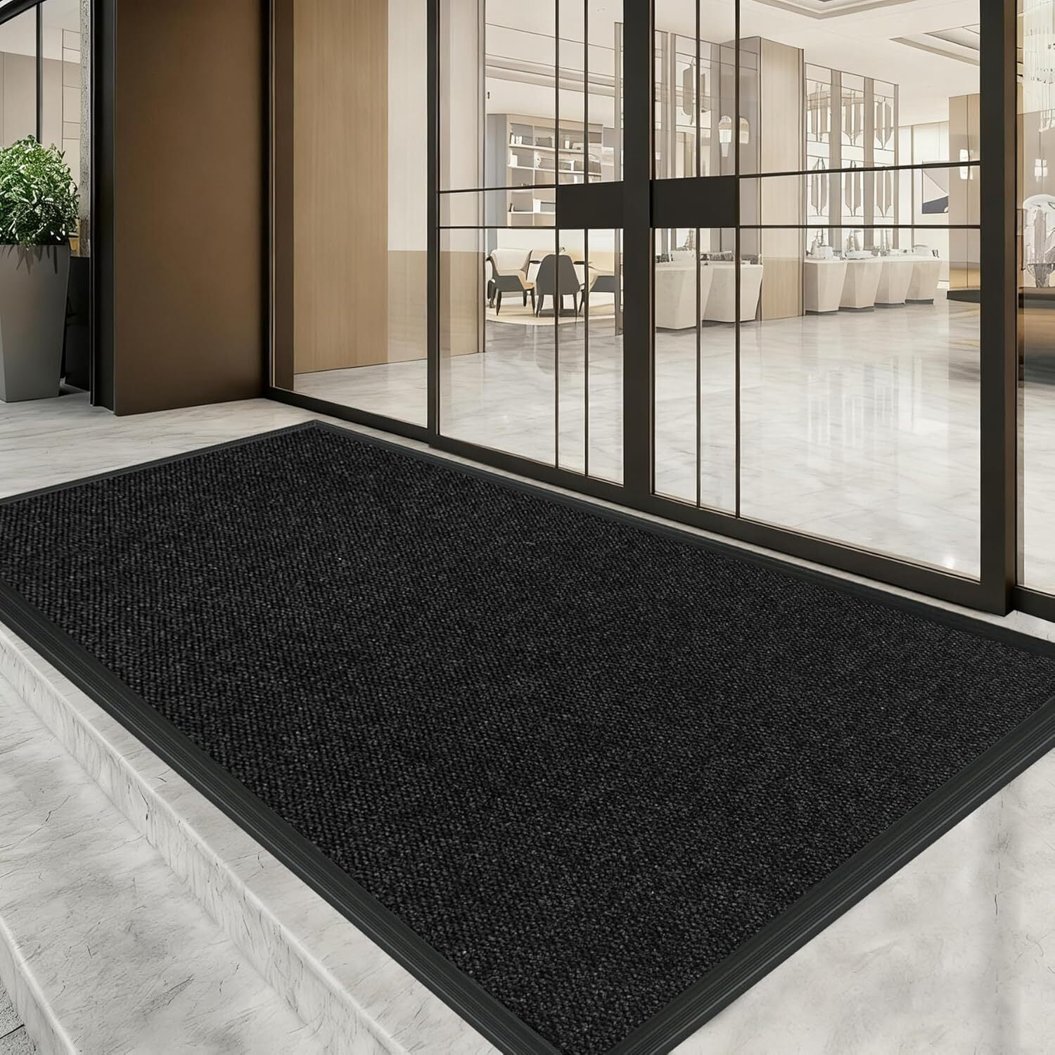 KOLOKO Heavy Duty Outdoor Doormat 4x4 FT Black Waterproof Non-Slip Welcome Mat for Entryway Patio Garage Commercial & High Traffic Areas