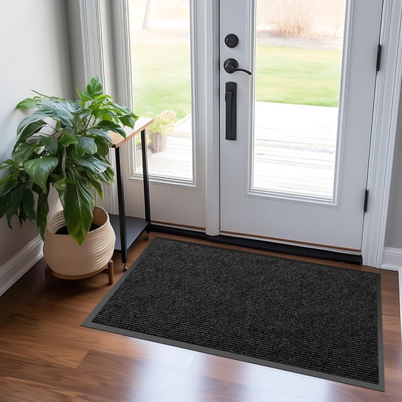 KOLOKO Indoor Front Door Mat for Entrance Non Slip Doormat Welcome Mat Dirt Commercial Floor Mat Rubber Backed Entryway Rug Low Profile Outdoor Black 2'x3'