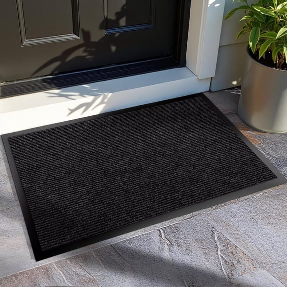 KOLOKO Outdoor Mat Non Slip Doormat 2'x5' Front Door Mat Outside Welcome Mat Dirt Trapper Commercial Indoor Floor Mat Rubber Backed Thicken Entryway Rug Low Profile Black