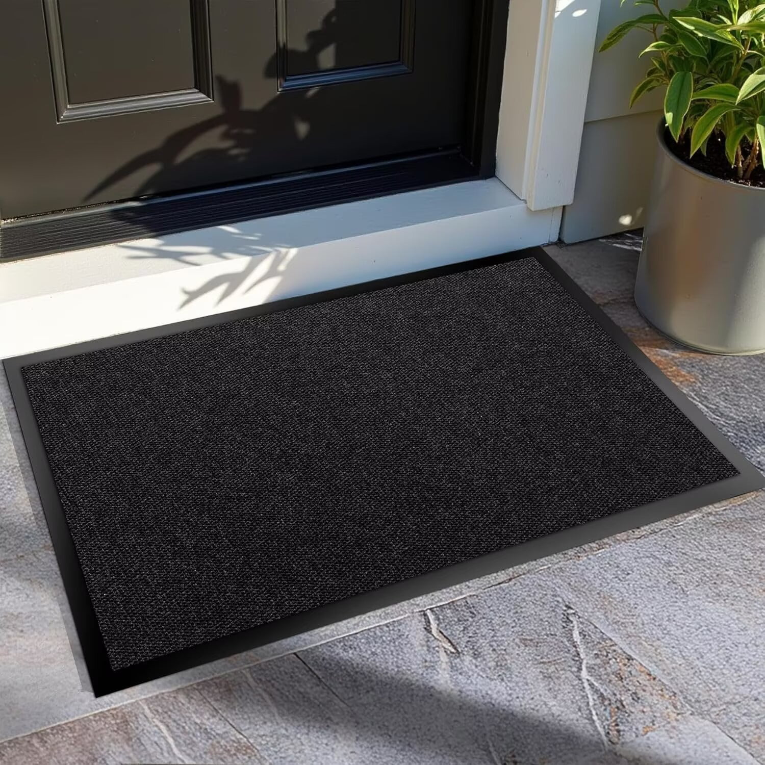 KOLOKO Outdoor Mat Non Slip Doormat 2'x5' Front Door Mat Outside Welcome Mat Dirt Trapper Commercial Indoor Floor Mat Rubber Backed Thicken Entryway Rug Low Profile Black
