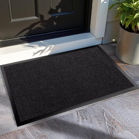 KOLOKO Outdoor Mat Non Slip Doormat 2'x6' Front Door Mat Outside Welcome Mat Dirt Trapper Commercial Indoor Floor Mat Rubber Backed Thicken Entryway Rug Low Profile Black