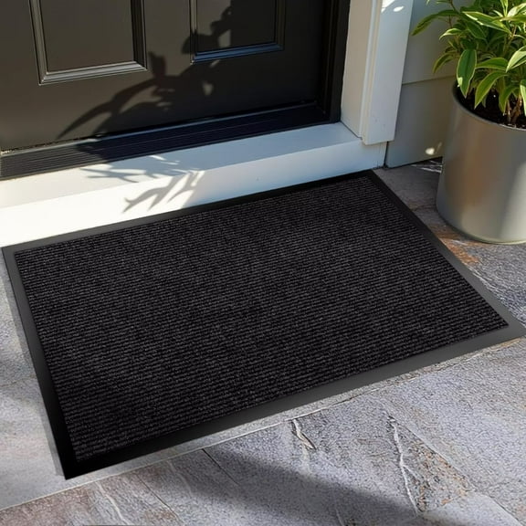 KOLOKO Outdoor Mat Non Slip Doormat 3'x3' Front Door Mat Outside Welcome Mat Dirt Trapper Commercial Indoor Floor Mat Rubber Backed Thicken Entryway Rug Low Profile Black