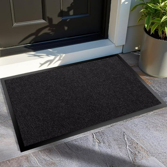 KOLOKO Outdoor Mat Non Slip Doormat 3'x5' Front Door Mat Outside Welcome Mat Dirt Trapper Commercial Indoor Floor Mat Rubber Backed Thicken Entryway Rug Low Profile Black