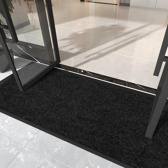 KOLOKO Black Rubber Backed Outdoor Indoor Doormat, Floor Mat, 3'x5', Non-Slip, Dirt Trapper, Low Profile
