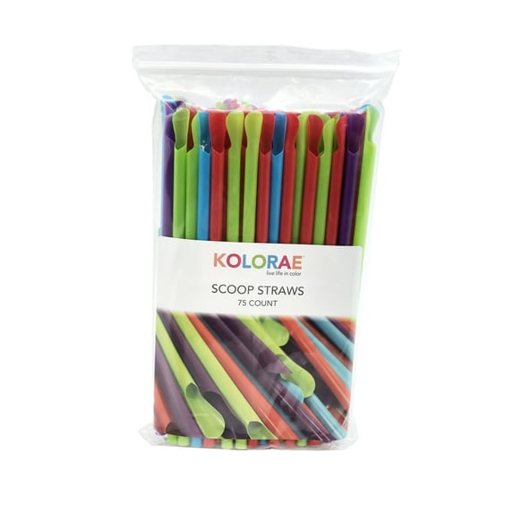 KOLORAE Colorful Scoop Straws, 75 Count, Perfect for Thick Drinks