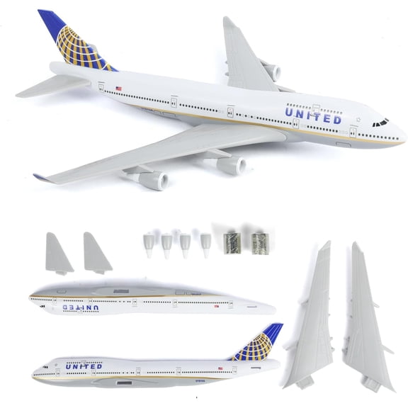 KOLOTESAME 1/280 747 Airplane Model Assembly Kit Compatible for United | Compatible for Boeing 747, Plastic Quick Build Plane Model with Stand, 25.5cm Display Aircraft for Office Desk, Shelf & Gift