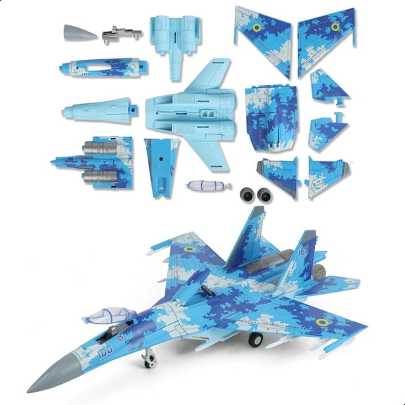 KOLOTESAME 1:72 Scale SU-27 Flanker Fighter Jet Quick Assembly Model Kit Plastic SU-27 Fun Toy Airplane Assembly Model with Stand Kids Gift Suitable (36PCS)