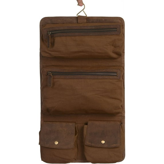 KOMALC Genuine Buffalo Leather Hanging Toiletry Bag Travel Dopp Kit (Distressed Tan)