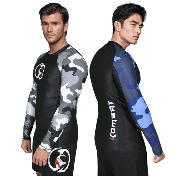 KOMBAT USA Full Sleeve Rash Guard KC Ocean & Snow, Men's MMA, BJJ, Muay Thai Compression Long Sleeve Shirt No Gi