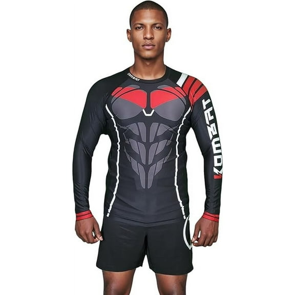 KOMBAT USA Knight Wing Rash Guard for Men, Men's Long Sleeve Nogi Jiu Jitsu MMA Compression Shirt BJJ Rash Guards