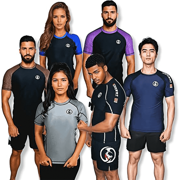 KOMBAT USA Unisex Pro Rash Guard Short Sleeve BJJ Jiu-Jitsu Quick Dry Running & Sun Protection - S