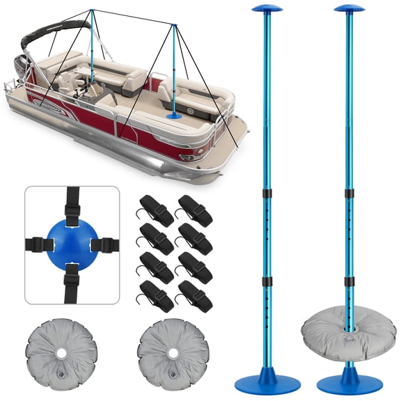 KOMCLUB Adjustable Boat Cover Support Poles, 2-Pack Telescopic Pole with Webbing Strap & Weight Bag, Height 22.4"-51.2"