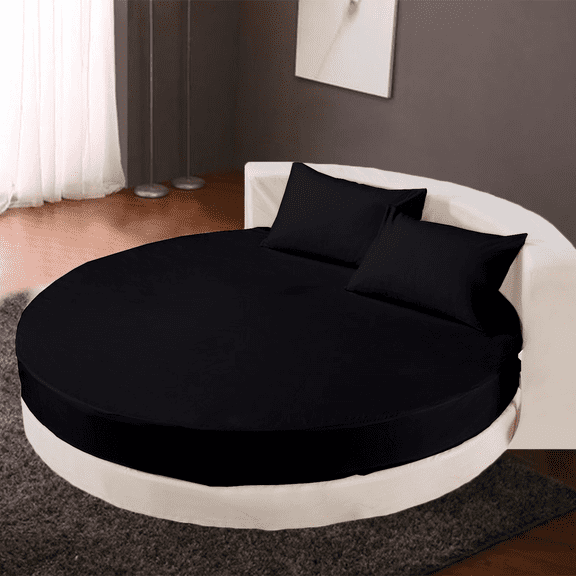 KOMFIT 800 TC 100% Egyptian Cotton Round Bed Sheet Set Soft and Smooth 4 Piece Set 84" Diameter Fits Upto 15" Deep PocketDurable & Easy Washable ( Black )