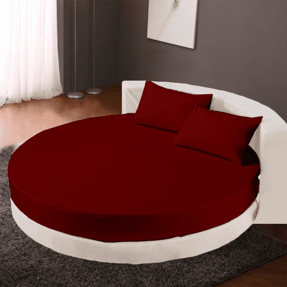 KOMFIT 800 TC 100% Egyptian Cotton Round Bed Sheet Set Soft and Smooth 4 Piece Set 80" Diameter&nbsp;Fits Upto 12" Deep PocketDurable & Easy Washable ( Burgandy )