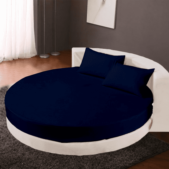 KOMFIT 800 TC 100% Egyptian Cotton Round Bed Sheet Set Soft and Smooth 4 Piece Set 80" Diameter Fits Upto 15" Deep PocketDurable & Easy Washable ( Navy Blue )